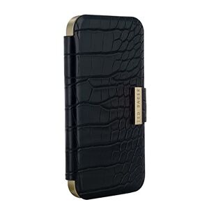 Ted Baker KHAILS Black Croc Dual Card Slot Mirror Folio Phone Case for iPhone 14 Pro Gold Shell