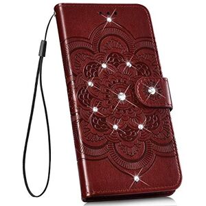 YSIMEE Compatible with Cases Samsung Galaxy M10,Embossed Mandala Pattern Sparkle Glitter Diamonds PU Wallet Leather Magnetic Closure Flip TPU Inner Card Slots Kickstand Shockproof Case,Brown