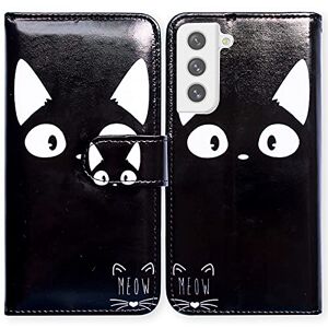 Bcov Galaxy S21 FE 5G Case, White Ear Cat Black Leather Flip Phone Case Wallet Cover with Card Slot Holder Kickstand For Samsung Galaxy S21 FE 5G/S21 Fan Edition