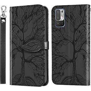 IMEIKONST Compatible with Redmi Note 10 5G Wallet Case, Premium Leather Embossed Flip with [Card Holder] [Magnetic Closure] Shockproof Protective Cover for Redmi Note 10 5G. Tree Black RXZ