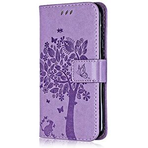 Conber Case for Huawei P40 Lite, PU Leather Wallet Folio Flip Case Cover with [Magnetic Closure], Full Protection Series Tree and Cat Case for Huawei P40 Lite - Lavender