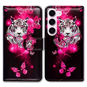 Bcov Galaxy S23 Case, White Tiger Butterfly Leather Flip Phone Case Wallet Cover with Card Slot Holder Kickstand For Samsung Galaxy S23