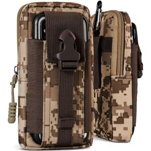 ONEFLOW Survival Case Compatible with Samsung Galaxy A35 5G, Nylon Mobile Phone Belt Bag with Carabiner, Tactical EDC Case with Belt Holder, Outdoor Mobile Phone Case - Camo Brown