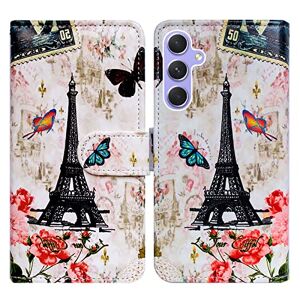 Bcov Galaxy A54 Case, Paris Tower Butterfly Leather Flip Phone Case Wallet Cover with Card Slot Holder Kickstand For Samsung Galaxy A54 5G