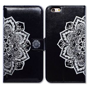 Bcov Bfun iPhone 7 Wallet Case,iPhone 8 Case, White Mandala On Black Flip Leather Case Wallet Cover with ID Credit Card Slot Holder Stand For iPhone 7/8