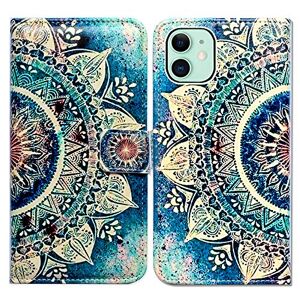 Bcov iPhone 11 Wallet Case, Green Circular Mandala Flip Case Wallet Leather Case Folio Cover with Credit Card Slot Holder Stand for iPhone 11