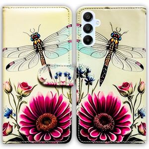 Bcov Galaxy A25 5G Case,Dragonfly Red Flowers Leather Flip Phone Case Wallet Cover with Card Slot Holder Kickstand for Samsung Galaxy A25 5G