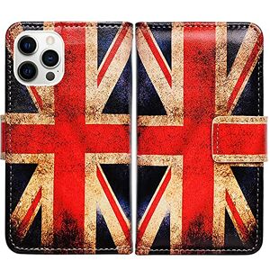 Bcov iPhone 13 Pro Max Case, Retro Union Jack Flag Leather Flip Phone Case Wallet Cover with Card Slot Holder Kickstand For iPhone 13 Pro Max