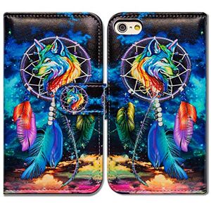 Bcov iPhone SE 2022 Case,iPhone SE 3rd gen Case,iPhone SE 2020 Case, Dream Catcher Wolf Sky Leather Flip Phone Case Wallet Cover with Card Slot Holder Kickstand For iPhone SE 2020/iPhone 8/iPhone 7