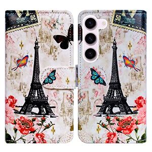 Bcov Galaxy S23 Case, Paris Tower Butterfly Leather Flip Phone Case Wallet Cover with Card Slot Holder Kickstand For Samsung Galaxy S23
