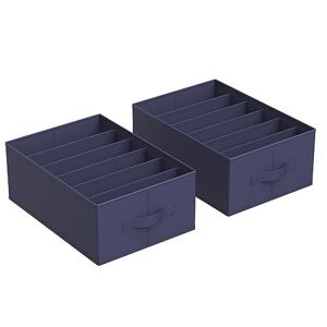 SONGMICS Set of 2 Drawer Organisers, 6-Compartment Closet Organisers, Foldable Wardrobe Clothes Organisers, 42 x 30 x 17 cm, for Pants, Clothes, Charcoal Blue RUS009I02