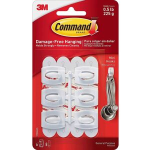 3M Command Mini Hooks-White 6 Hooks & 8 Strips