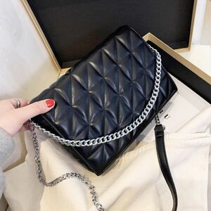 Unbranded Women Shoulder Bag Big Square Quilted Bag Pu Leather Flap Metale Chain Totes Bag