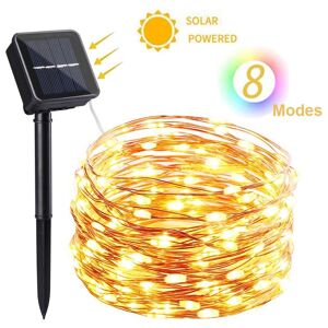 Unbranded 33ft 100 LED Solar-Powered String, 8 Twinkle Modes Warm White Fairy Lights