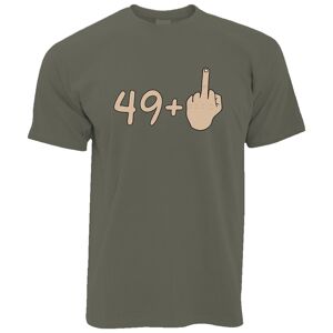 Tim And Ted (L, Khaki) 50th Birthday T Shirt 49 plus 1 gesture Rude Middle Finger Age Joke