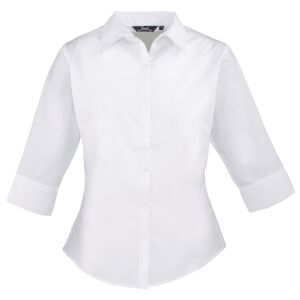Premier (6, White) Premier 3/4 Sleeve Poplin Blouse / Plain Work Shirt