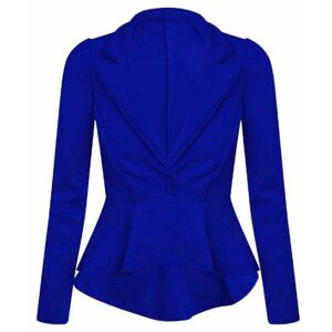 21Fashion (Royal Blue, UK 12 US 8) Women Flared Frill Peplum Blazer 1 Button Jacket