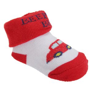 Universal Textiles (6-12 Months, Red/White) Baby Boys Car Design Bootie Socks With Gift Pouch