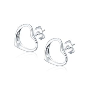 Cadoline Silver Plated Flat Thick Heart Stud Earrings 1.3 x 1.1cm Hollow Open Love Ladies