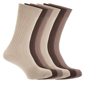 Floso (6-11 UK, Dark Brown/Light Brown/Beige) FLOSO Mens Ribbed 100% Cotton Socks (6 P