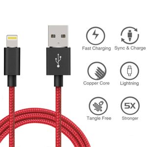 Unbranded (2 Metre ( 6ft ), Red) 1M 2M 3M USB Lightning Charger Fast Charging Cable 2A Dat