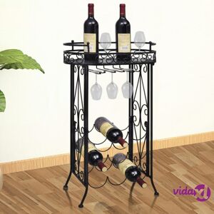 vidaXL Wine Rack with Glass Holder for 9 Bottles Metal  - Black