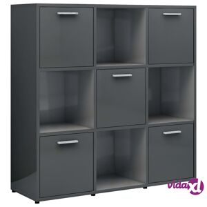 vidaXL Book Cabinet High Gloss Gray 35.4"x11.8"x35.4" Engineered Wood  - Gray