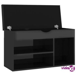 vidaXL Shoe Bench with Cushion High Gloss Black 31.5"x11.8"x18.5" Engineered Wood  - Black
