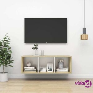 vidaXL Wall-mounted TV Stand Sonoma Oak and White 14.6"x14.6"x42.1" Engineered Wood  - Brown