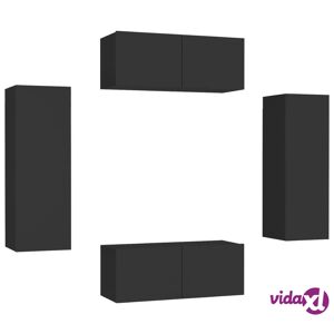 vidaXL 4 Piece TV Cabinet Set Black Engineered Wood  - Black