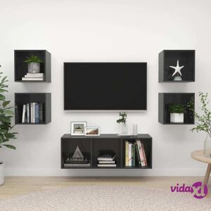 vidaXL 5 Piece TV Cabinet Set High Gloss Gray Chipboard  - Grey