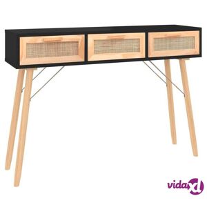 vidaXL Console Table Black 41.3"x11.8"x29.5" Solid Wood Pine&Natural Rattan  - Black