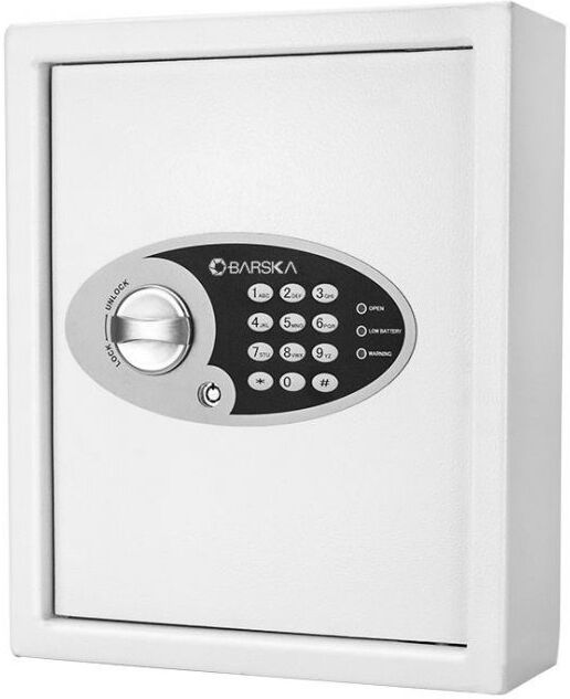 Barska 48 Key Keypad Wall Key Safe, 1 PIN Code Memory, Traditional Key Lock, White/Black, Outer Size 12 x 4 x 14.5 in AX12658