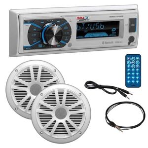 Boss Audio Marine Single Din Media Receiver with Bluetooth and Pair of 6.5in Speakers, Antenna and Aux, White, MCK632WB.6