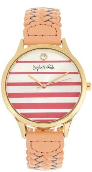 Sophie And Freda Sophie & Freda Tucson Leather Band Watches w/ Swarovski Crystals - Women's, Gold/Coral, One Size, SAFSF4503