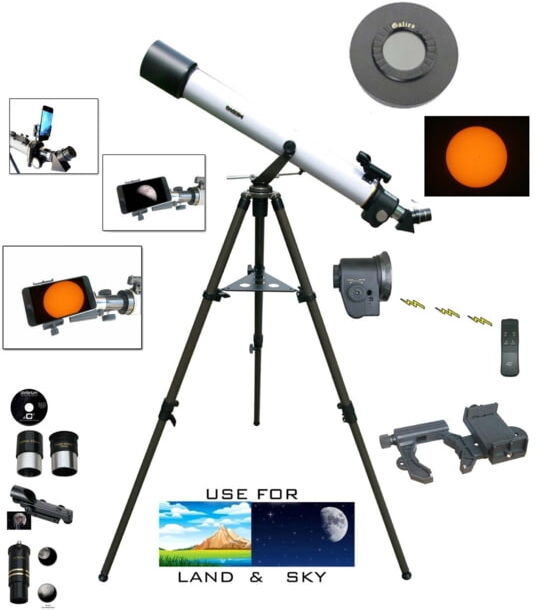 Cassini 800mm x 72mm Schmidt Prism Electronic Focus Telescope w/ Smartphone Adapter, White, SS-872EFSSF