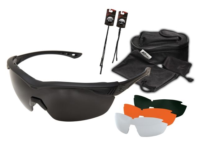 Edge Tactical Overlord Safety Glasses, Black Frame, 4-Lens Kit - Polarized Smoke, Clear, Tiger's Eye, G-15 Lens, One Size, HO611