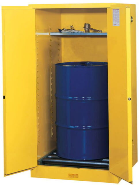 Justrite Cabinet Bi-Fold Self-Close Door Yellow, Flame Safety EX, 45 Gallon, 8945805