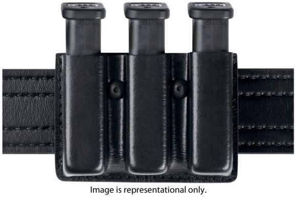 Safariland 775 Slimline Open-Top Triple Magazine Pouch, Double Stacked 9mm Magazines GL17,22, Plain, Black, 775-83-2