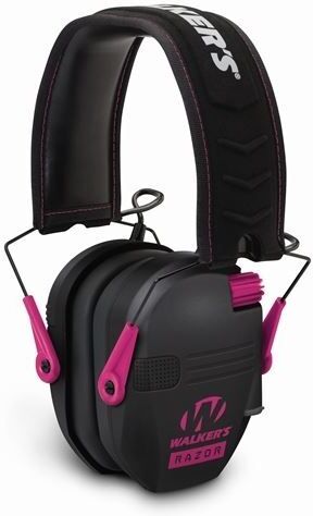 Walkers Razor Series Slim Shooter Folding Electronic Ear Muffs, 23 dB NRR, Black/Pink, GWP-RSEM-PNK