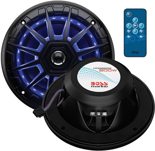 Boss Audio 6.5in 2-Way Marine 200W Speaker with RGB Lights - Pair, Black, MRGB65B