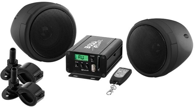 Boss Audio Motorcycle/UTV 3in Waterproof Speakers and Amplifier System, USB/SD/FM, Black, MCBK520B