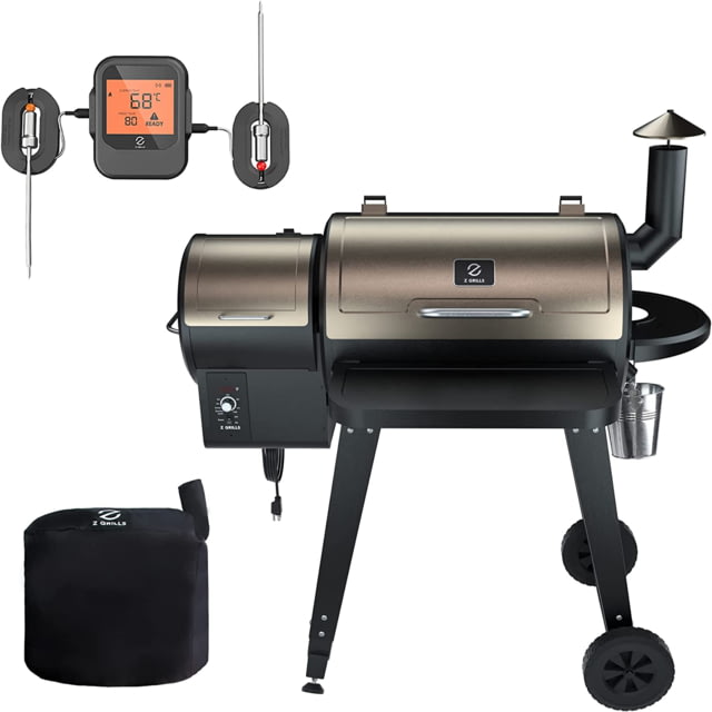 Z Grills 7-in-1 Wood Pellet Grill & Smoker w/ Wireless Meat Probe Thermometer, Brown/Black, Medium, ZPG-450APRO