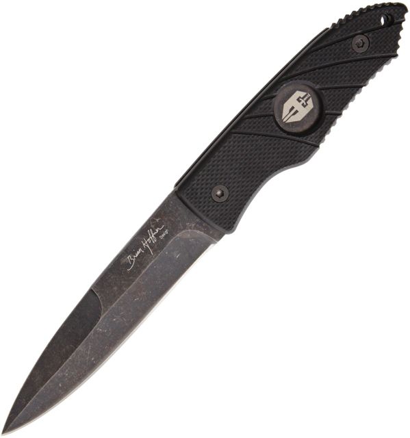 Hoffner Knives Hand Spear Standard Edge Black Fixed Blade Knife, 4.88in, 440C Steel, Spear Point, Black Stonewash, Black, G10 Handle, HS-S5SBK-FB