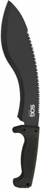 SOG Specialty Knives & Tools SOGFari Machete Fixed Blade Knife, 12in, 3Cr13 Blade, Drop Point/Saw, Black, Kraton Handle, Black/Black, SOG-MC11-N