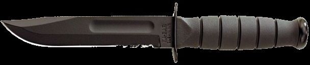 Rothco KA-BAR Knives Short Fixed Blade Knife, 5.25in 1095 Cro-Van Clip Point Fixed Serrated Blade, Black Kraton G Handle, Black, 1257