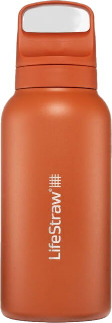LifeStraw Go Series Stainless Steel 1 L Water Bottle w/Filter, Kyoto Orange, 1 Liter, LGV41SORWW