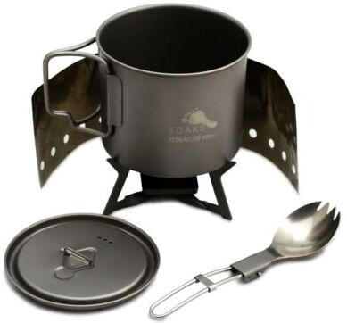 TOAKS Ultralight Titanium Cook System w/ Solid Alcohol Stove, Grey, CS-01