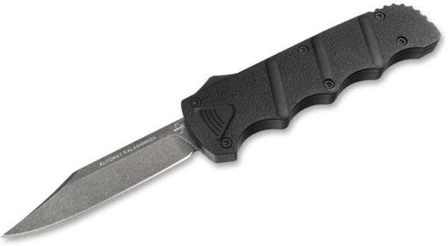 Boker Plus Kalashnikov OTF Bowie Automatic Folding Knife, 3.54in, D2, Aluminum Black Handle, 06EX350