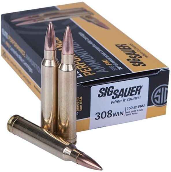 SIG SAUER Elite Ball .308 Winchester 150 grain Full Metal Jacket Brass Cased Centerfire Rifle Ammo, 20 Rounds, E308B1-20